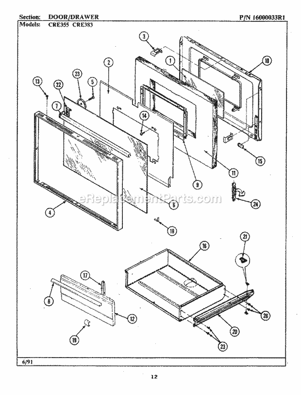 Maytag CRE383 Electric Maytag Cooking Door / Drawer Diagram