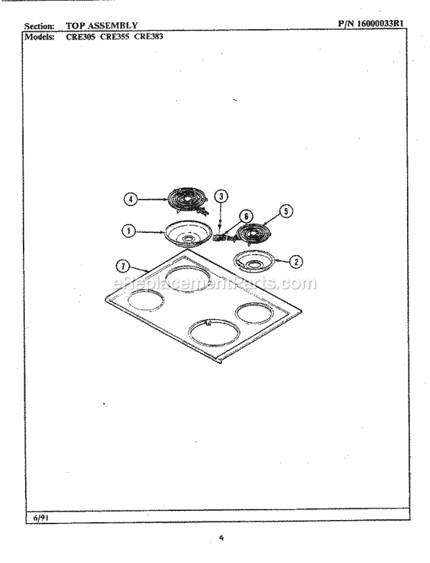 Maytag CRE383 Electric Maytag Cooking Top Assembly Diagram