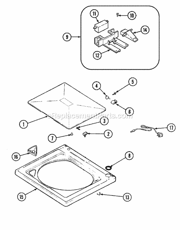 Maytag DAV1200AWW Residential Dixie Laundry Top Diagram