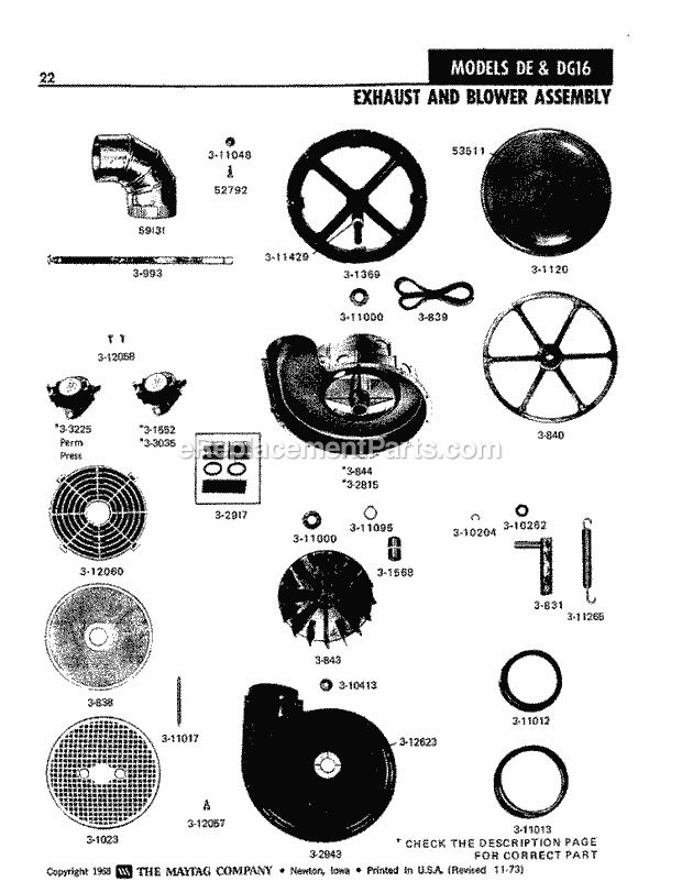 Maytag DE16CA Dryer- Ele Exhaust & Blower Assembly Diagram