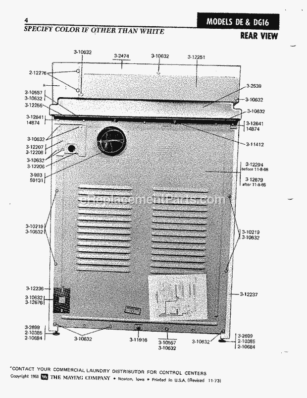 Maytag DE16CA Dryer- Ele Rear View Diagram