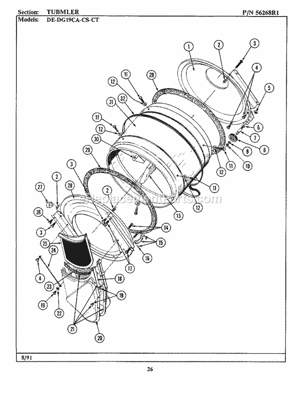 Maytag DE19CA Manual, (Dryer Ele) Tumbler Diagram