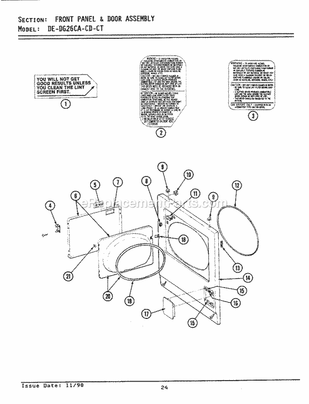 Maytag DE26CD Maytag Commercial Laundry (Dryer Ele) Front Panel & Door Assembly Diagram