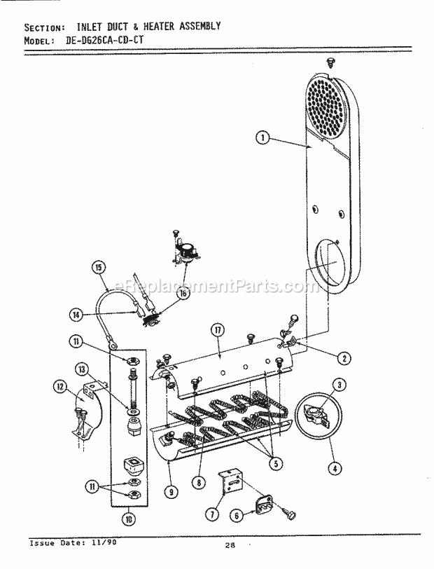 Maytag DE26CD Maytag Commercial Laundry (Dryer Ele) Inlet Duct & Heater Assembly Diagram