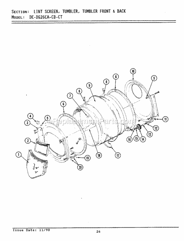 Maytag DE26CT Maytag Commercial Laundry (Dryer Ele) Lint Screen, Tumbler (Front & Back) Diagram