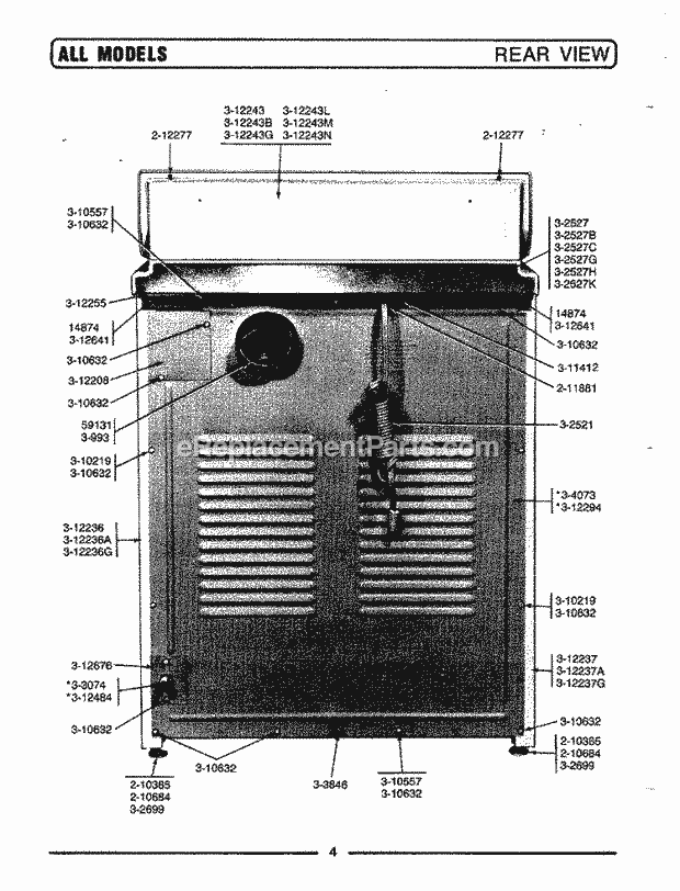 Maytag DE407 Dryer- Ele Rear View Diagram