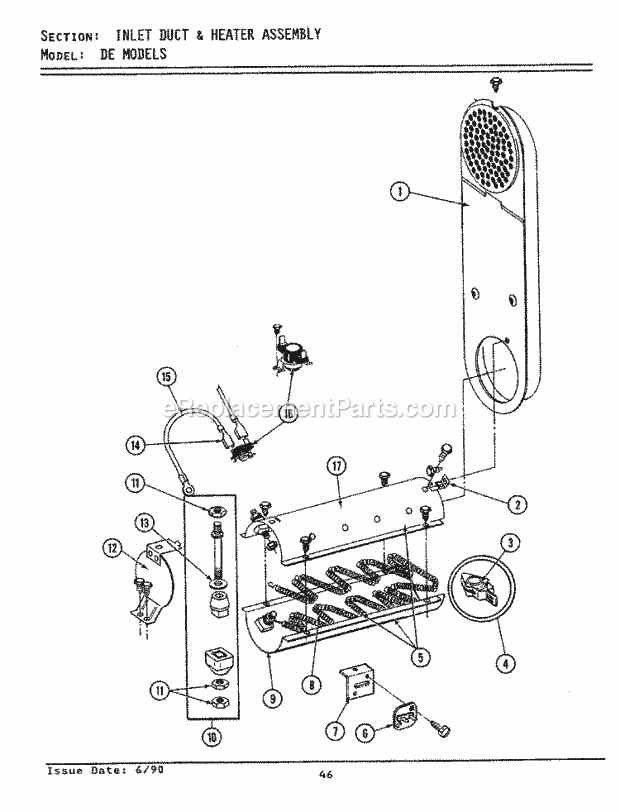 Maytag DE9800 Residential Maytag Laundry Inlet Duct \ Heater Assy. Diagram