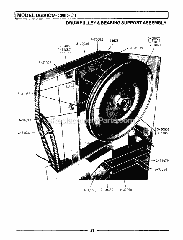 Maytag DG30CMD Manual, (Dryer Gas) Drum Pulley & Bearing Support Assembly Diagram