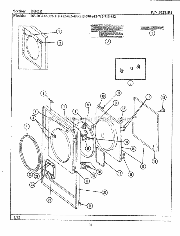 Maytag DG612 Residential Maytag Laundry Door Diagram