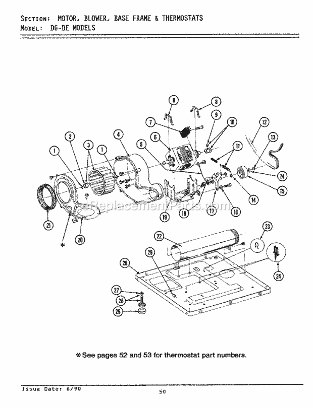 Maytag DG9900 Residential Maytag Laundry Motor, Blower, Base Frame & Thermostats Diagram