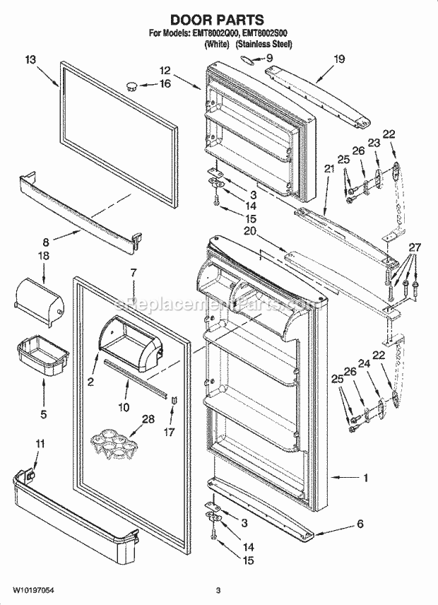 Maytag EMT8002S00 Top Freezer Top-Mount Refrigerator Door Parts Diagram