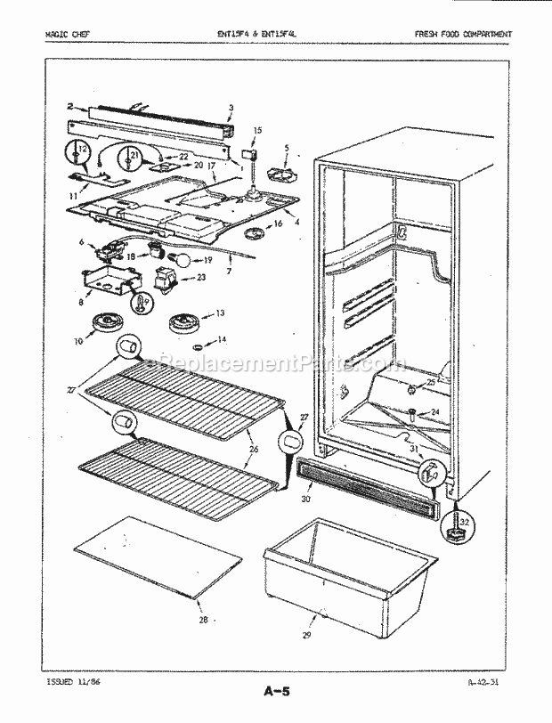 Maytag ENT15F4A (5A79A) Mfg Number 5d74a, Ref - Top Mount Fresh Food Compartment Diagram