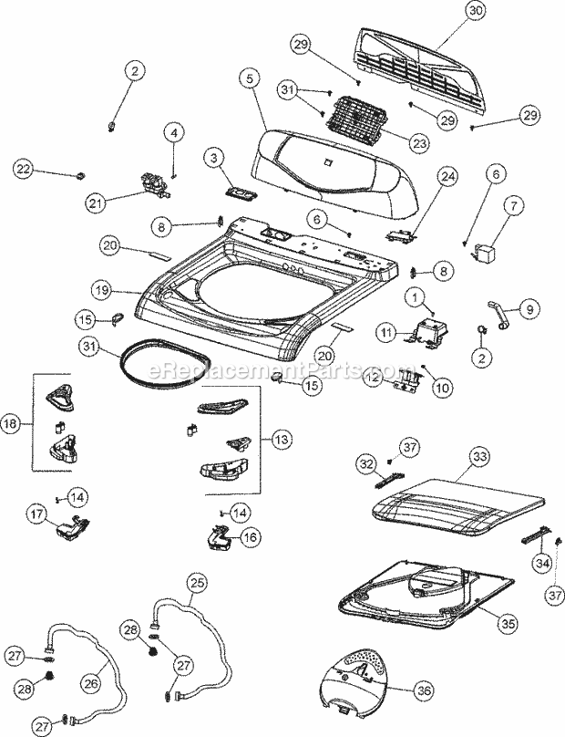 Maytag FAV6800AWQ Residential Washer Control Panel, Top & Lid Diagram