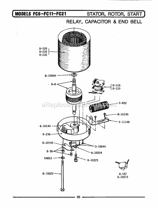 Maytag FB21 Disposal Statr, Rotor, Relay, Cptr, Bell (Fb11, Fb21) Diagram