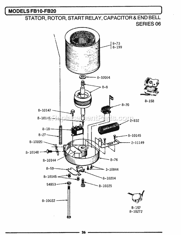 Maytag FC20 Disposal Statr, Rotor, Relay, Cptr, Bell (Fb10, Fb20) Diagram