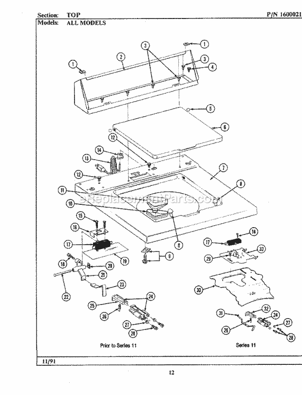 Maytag GA104 Washer-Top Loading Top Diagram