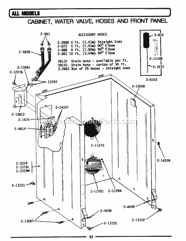 Maytag GA25CS Maytag Laundry (Washer) Cabinet, Water Valve, Hoses & Frnt Panel Diagram