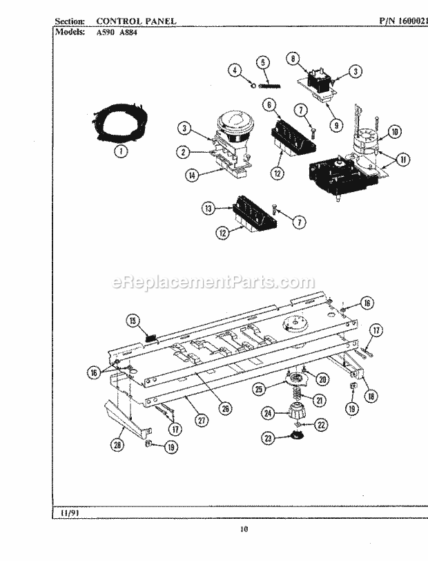 Maytag GA590 Washer-Top Loading Control Panel Diagram