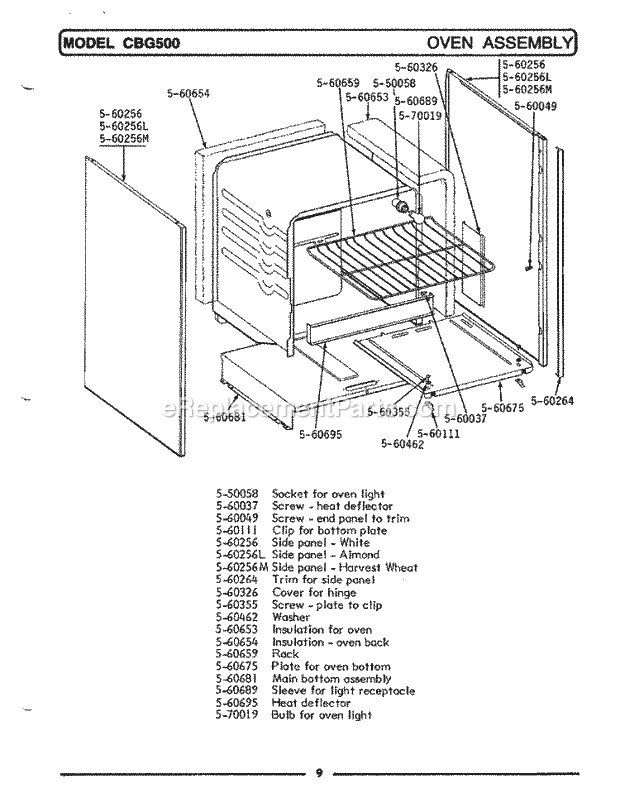 Maytag GCBG500 Gas Maytag Cooking Oven Assembly Diagram