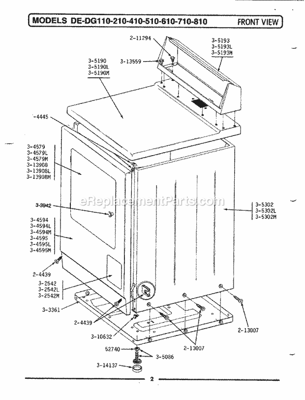 Maytag GDE510 Residential Maytag Laundry Front View Diagram