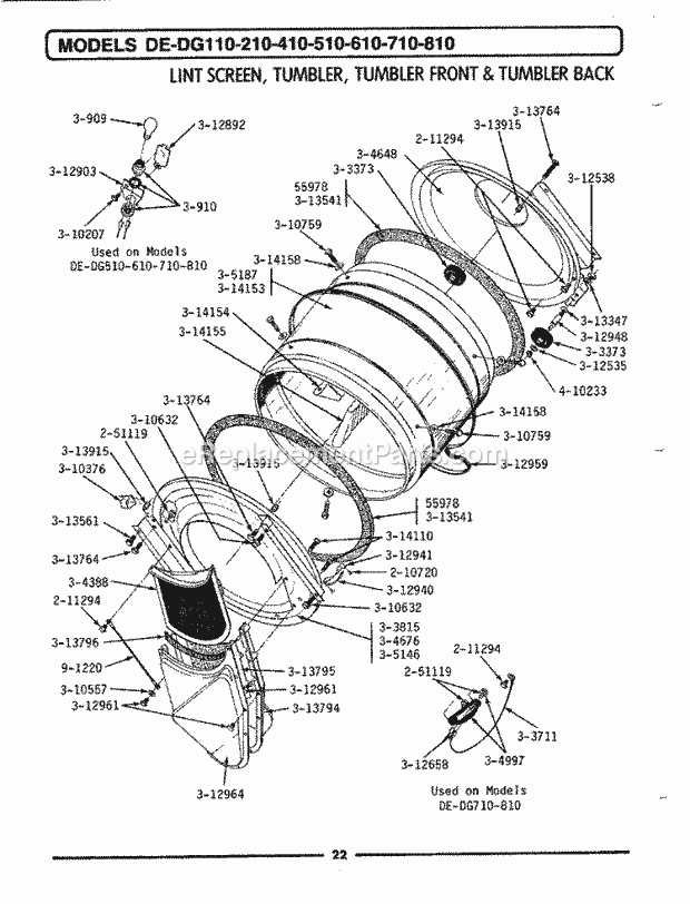 Maytag GDE510 Residential Maytag Laundry Lint Screen, Tumbler (Front & Back) Diagram