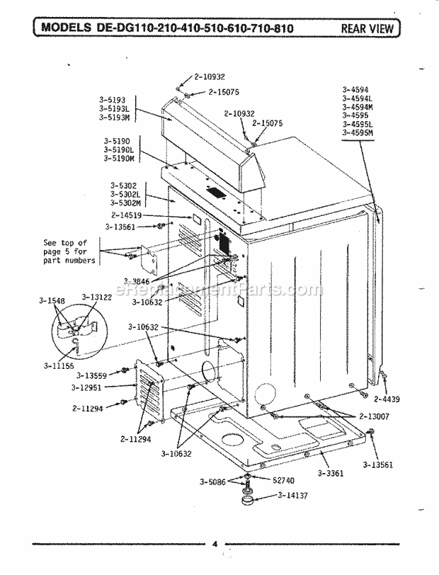 Maytag GDE510 Residential Maytag Laundry Rear View Diagram