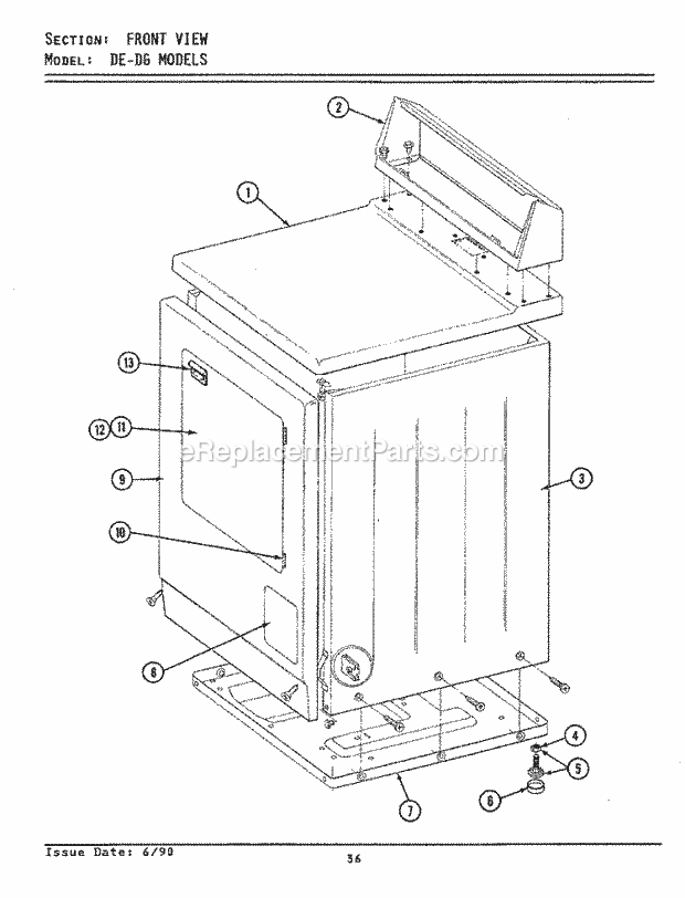 Maytag GDE8410 Residential Maytag Laundry Front View Diagram