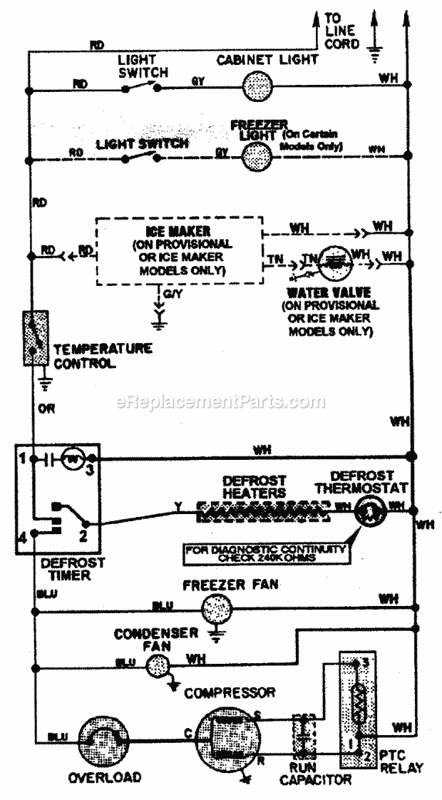 Maytag GT2427PEGW Top Freezer Refrigerator Wiring Information Diagram