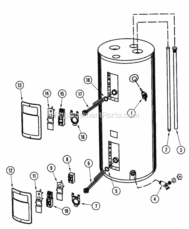 Maytag HJ6302JRT2CSA Electric Water Heater Body Diagram