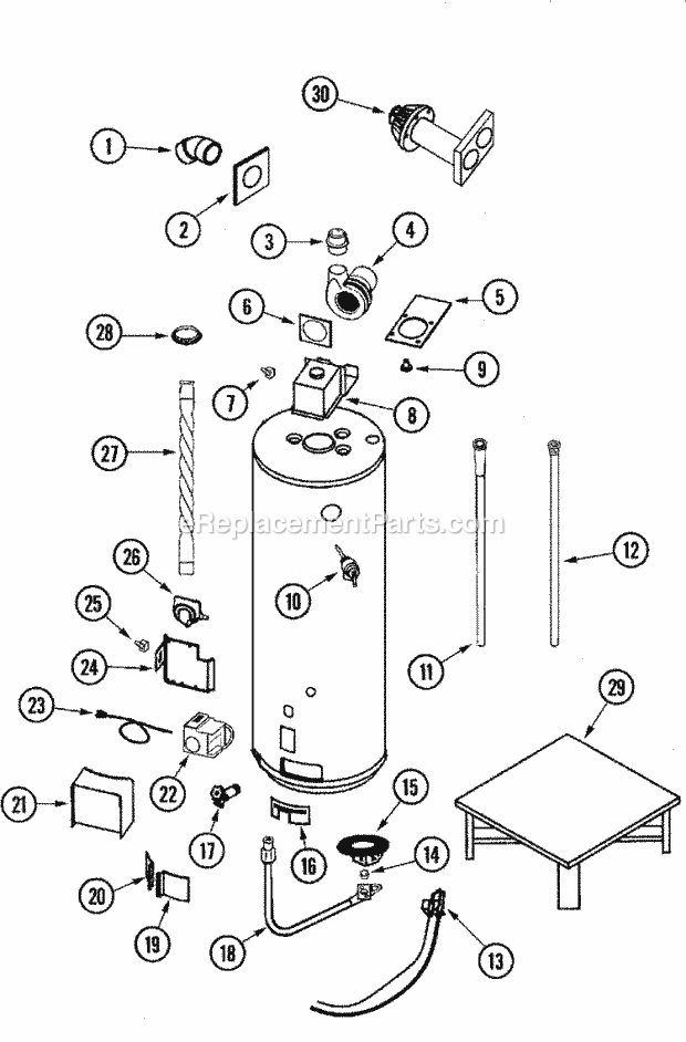 Maytag HJ640NBDVT Gas Water Heater Body Diagram