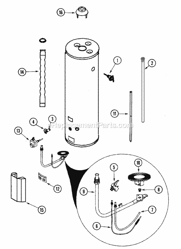 Maytag HJ640NBRS Gas Water Heater Body Diagram