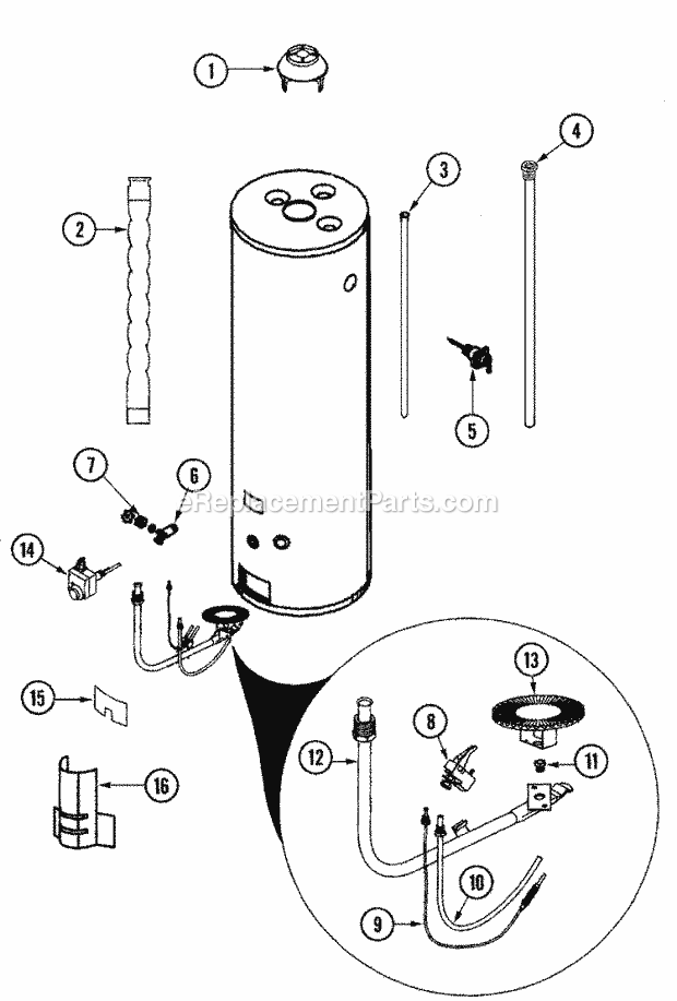 Maytag HJ640NORT2CGA Gas Maytag Water Heater Body Diagram