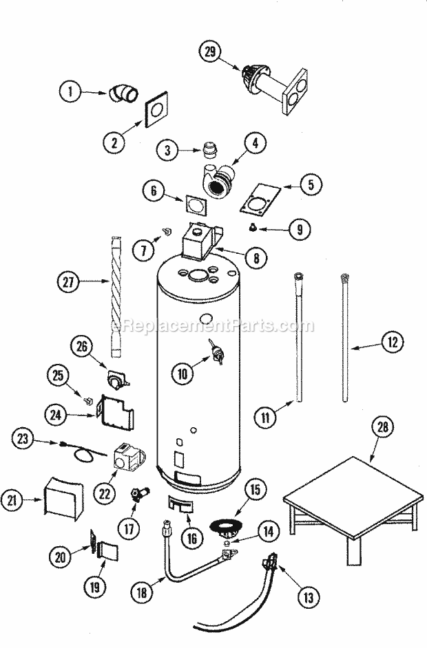 Maytag HJ650NBDVT Gas Water Heater Body Diagram