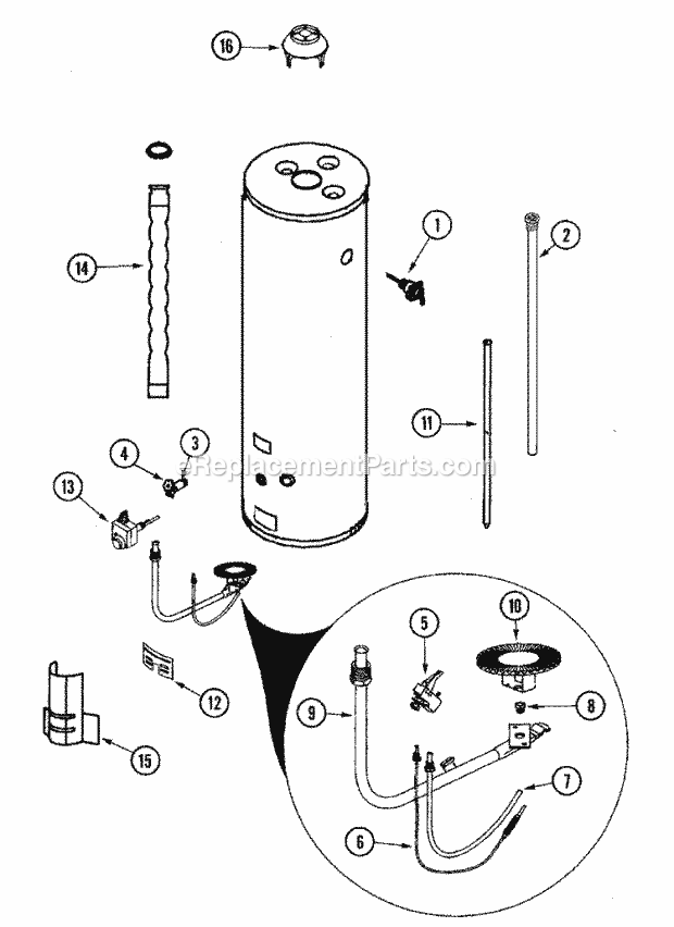 Maytag HJ650POCT32W Gas Water Heater Body Diagram