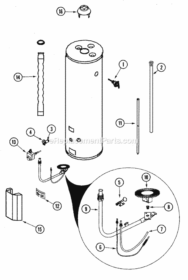 Maytag HJ665NRRT5 Gas Water Heater Body Diagram