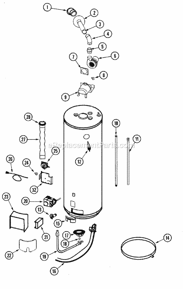 Maytag HJ675PRVET Gas Water Heater, Gas Body Diagram