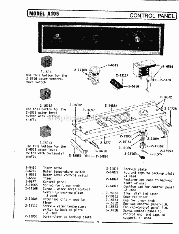 Maytag LA105 Washer-Top Loading Control Panel Diagram