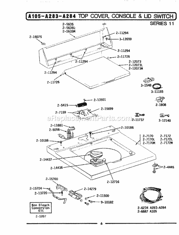 Maytag LA105 Washer-Top Loading Top Cover, Console & Lid Switch (Ser 11) Diagram