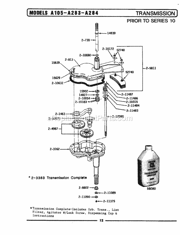 Maytag LA105 Washer-Top Loading Transmission Diagram