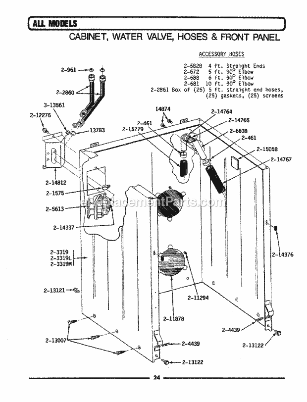 Maytag LA112 Residential Maytag Laundry Cabinet, Water Valve, Hoses & Frnt Panel Diagram