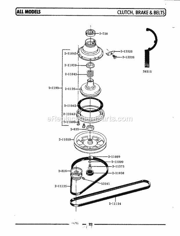 Maytag LA181 Washer-Top Loading Clutch, Brake & Belts Diagram