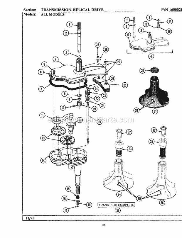Maytag LA190 Washer-Top Loading Transmission - Helical Drive Diagram