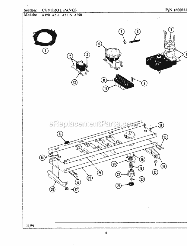 Maytag LA211 Washer-Top Loading Control Panel Diagram