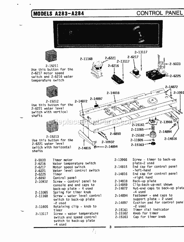 Maytag LA283 Washer-Top Loading Control Panel Diagram