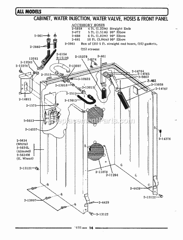 Maytag LA511 Washer-Top Loading Cbnt, Water Inj & Valve, Hoses & Frt Panel Diagram