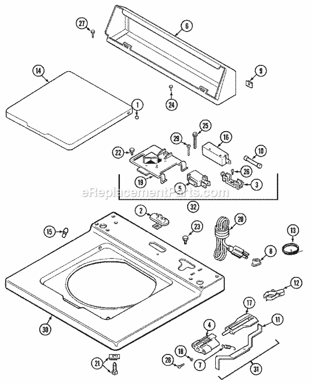 Maytag LAT5004AAW Residential Maytag Laundry Top Diagram