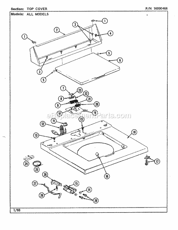 Maytag LAT9593ABW Residential Maytag Laundry Top Cover Diagram