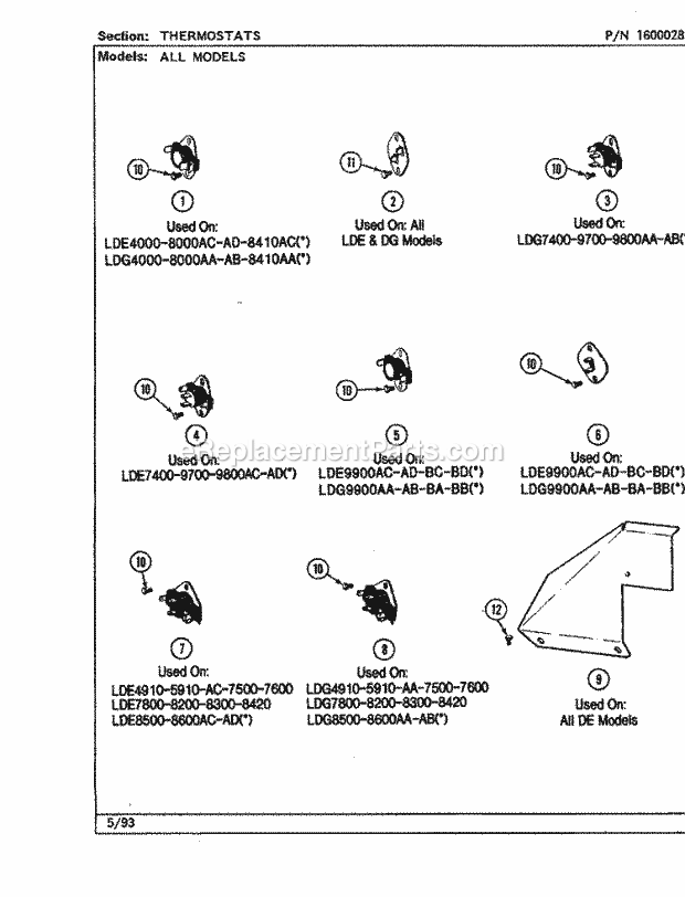 Maytag LDE5910ACL Residential Maytag Laundry Thermostats Diagram