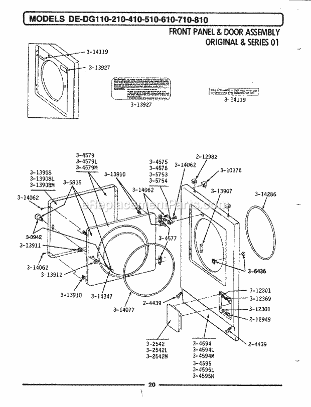 Maytag LDE610 Residential Maytag Laundry Front Panel & Door Assembly Diagram