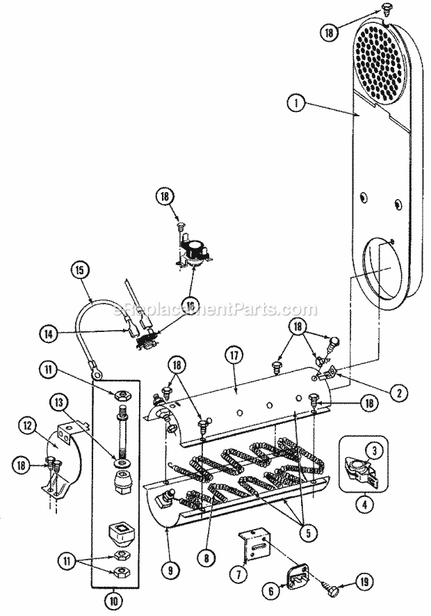 Maytag LDE7500 Residential Maytag Laundry Inlet Duct & Heater Assembly Diagram